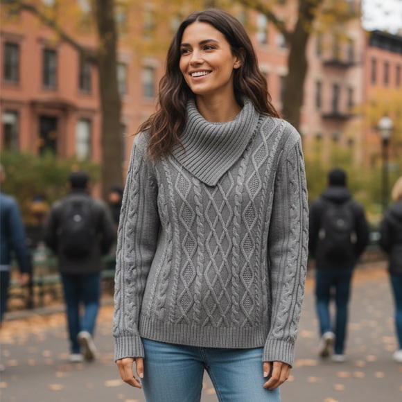 Free People Sweaters - Free People Gray Cable Knit Braided Cowl Neck Sweater